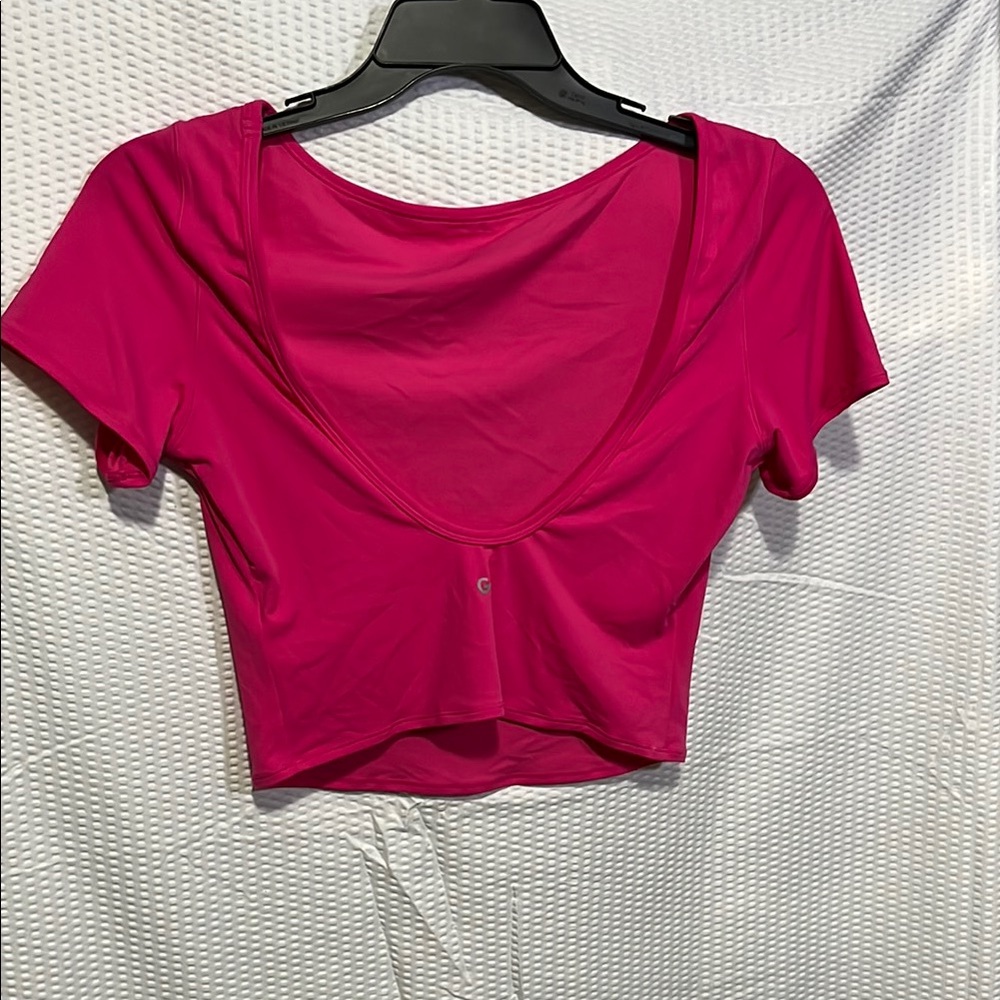 Hot Pink Fitted Crop Blouse with Short Sleeves
